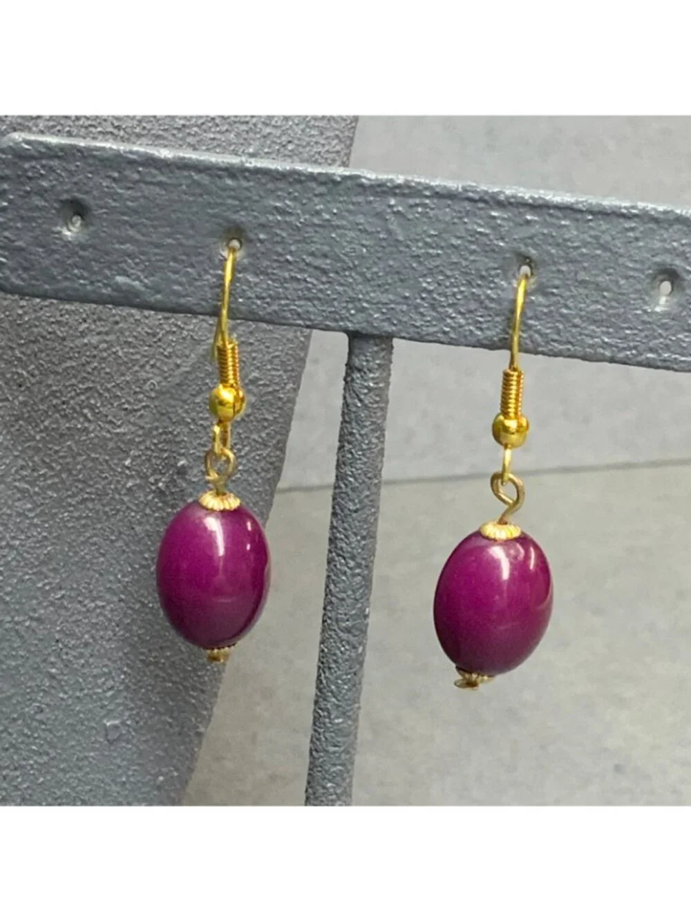 Statement Necklace Earrings 20 In Purple Gold Faceted Beads Plum Dangle Pierced
